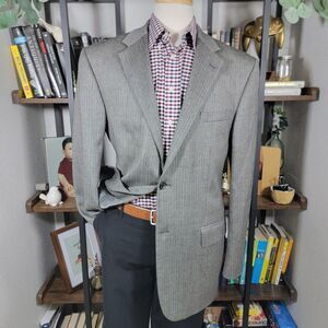 Nautica Men's Sport Coat Blazer Two Button Gray Herringbone Lambs Wool Blend 44L